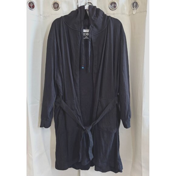 Dude Robe Mens L/XL Black Belted Hooded Terry Lining Loungewear Comfy 19180 - Picture 1 of 14